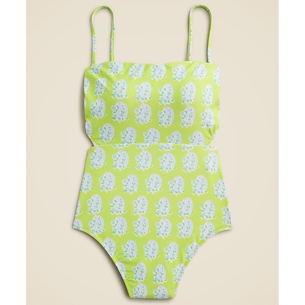 J.Crew SZ blockprints cut out one piece swim suit green 6